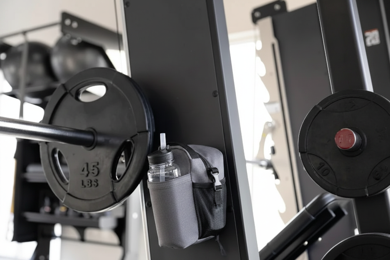 Gray magnetic fitness bag on gym equipment